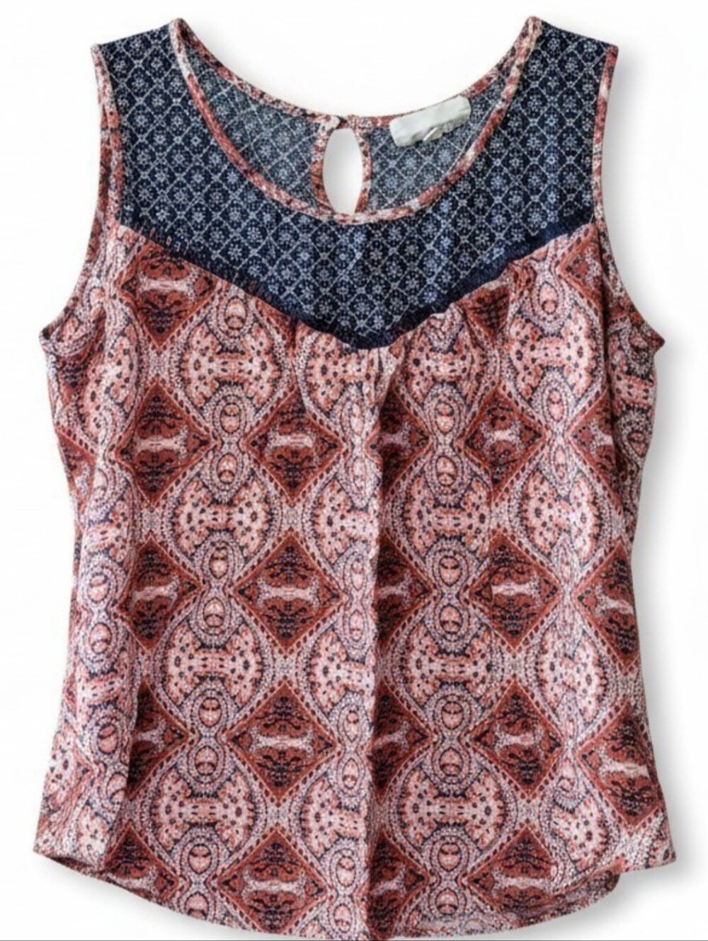 Women’s Size Medium Dept 222 Pink/Red Paisley Pattern Navy Blue Geometric Yoke S
